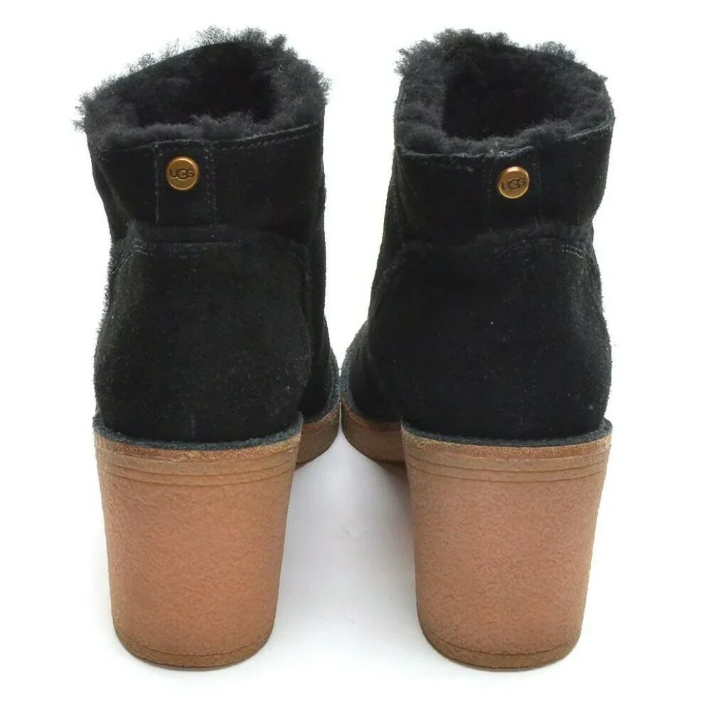 UGG Kasen Black Suede Chunky Heel Booties 9.5 M